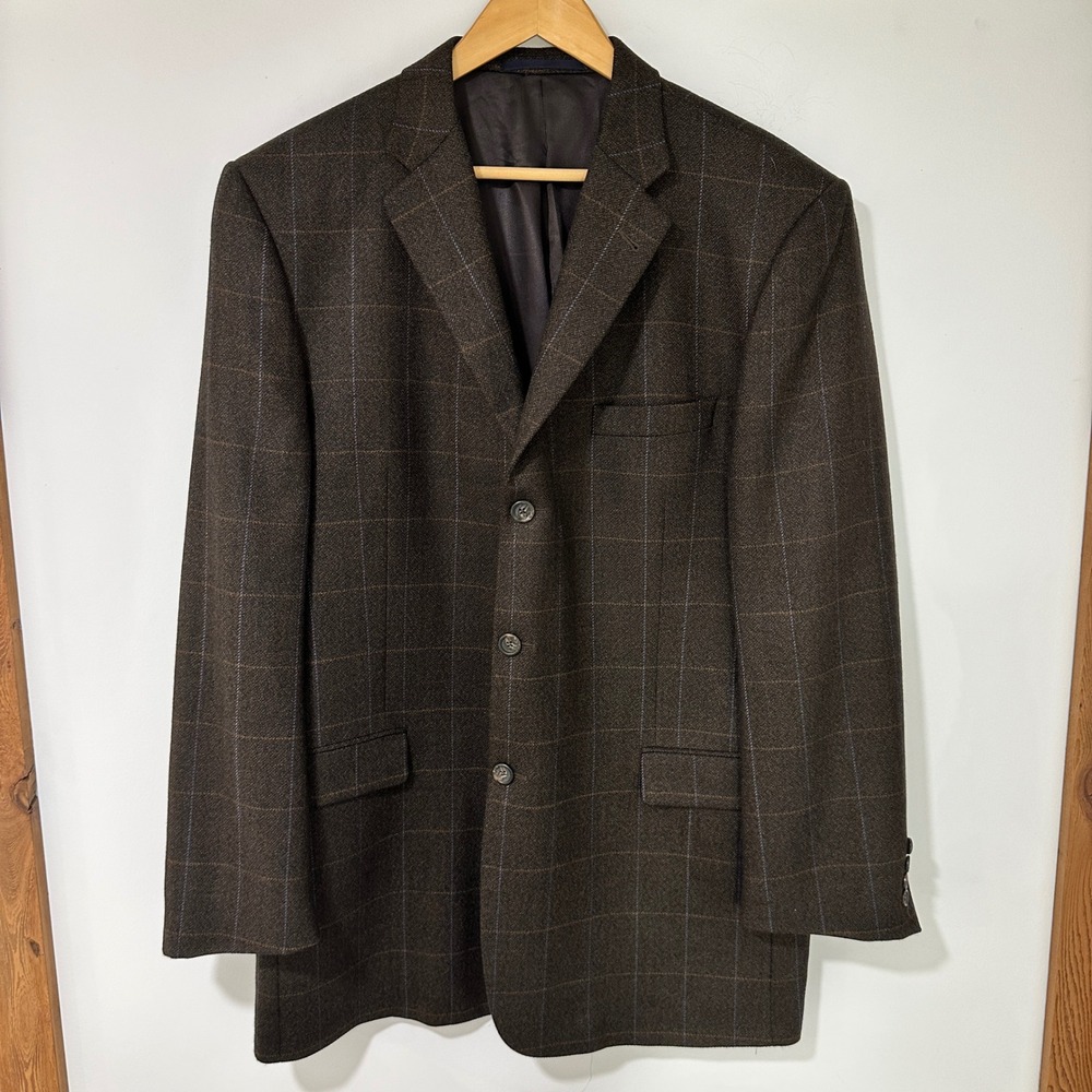 Burberry London Mens Wool Windowpane Plaid Blazer Sport Coat Brown 46L Nordstrom